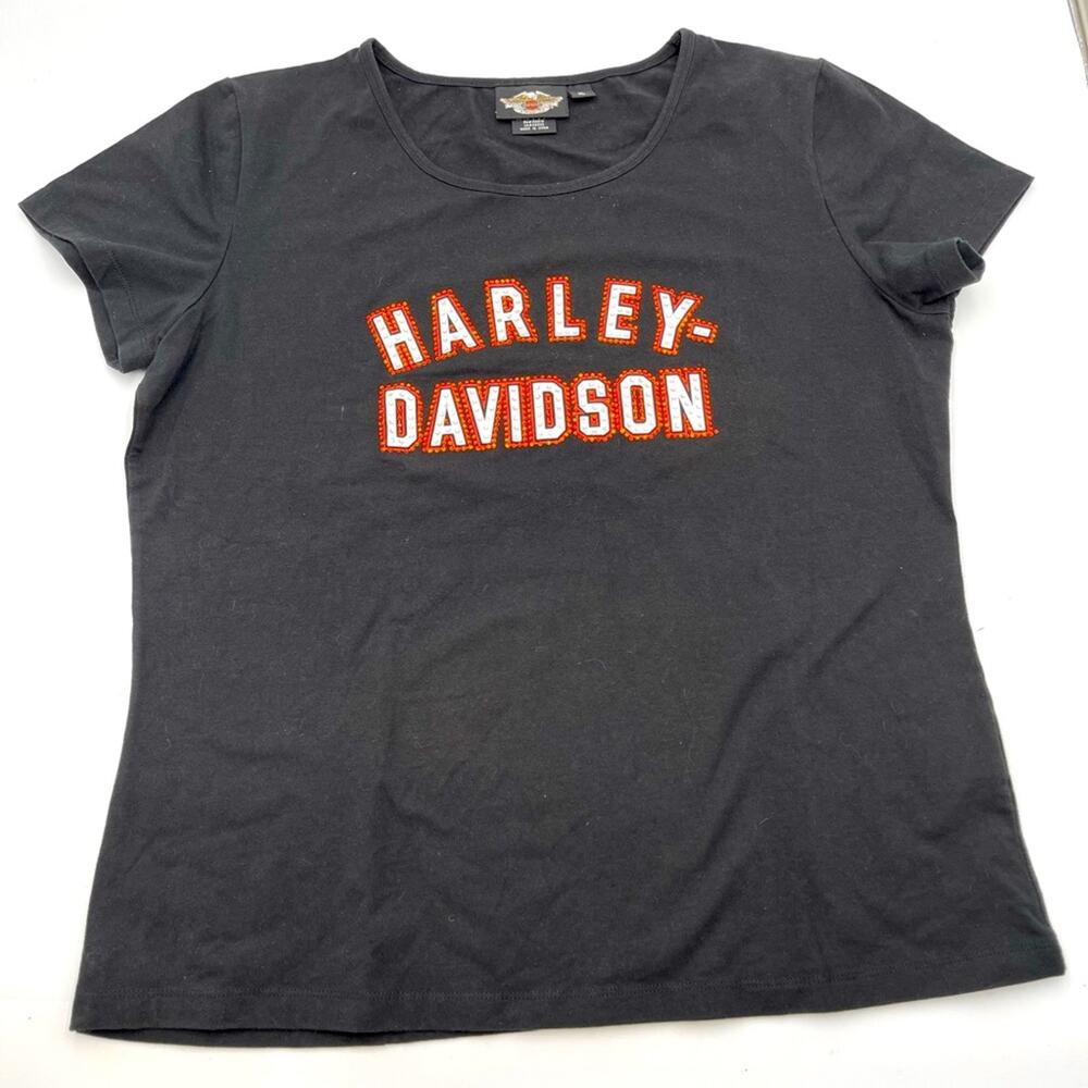 HARLEY DAVIDSON women's black embellished t-shirt short sleeves size XL